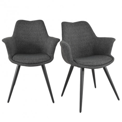 Lot 2 chaises en tissu gris foncé pieds métal et accoudoirs – CALGARY|Chaise|Meuble et moi