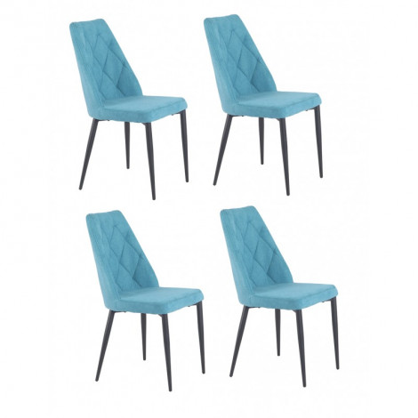 Lot de 4 chaises tissu bleu capitonné et pieds métal - RITA|Chaise|Meuble et moi