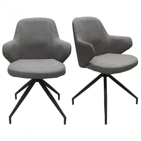Lot de 2 chaises rotatives 180° tissu chiné et simili gris - DUFFY|Chaise|Meuble et moi