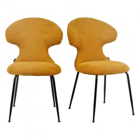 Lot de 2 chaises en tissu doux moutarde avec pieds métal noir - GLORIA|Chaise|Meuble et moi