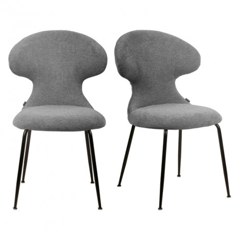 Lot de 2 chaises en tissu doux gris avec pieds en métal noir - GLORIA|Chaise|Meuble et moi