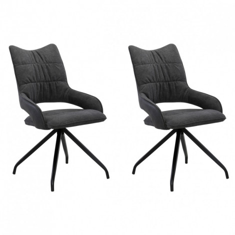 Lot de 2 chaises rotatives en tissu gris foncé et pieds métal - MELOW|Chaise|Meuble et moi