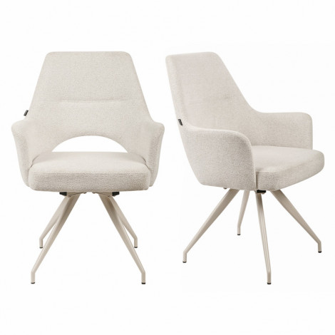 Lot de 2 chaises rotatives 180° tissu doux écru et pieds écru - RICO|Chaise|Meuble et moi