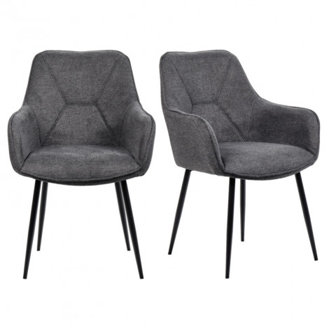 Lot de 2 chaises avec accoudoirs tissu gris et pieds métal - THEO|Chaise|Meuble et moi