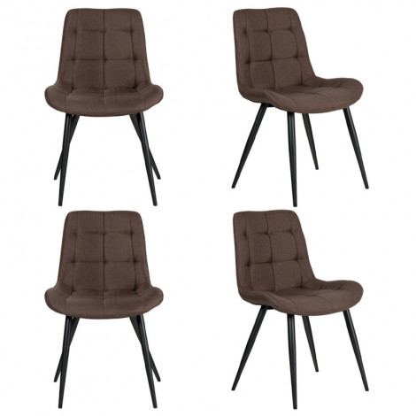 Lot de 4 chaises en tissu marron avec pieds métal noir - JAELLE|Chaise|Meuble et moi