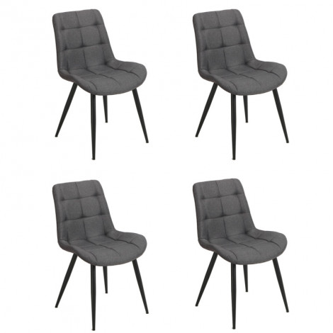 Lot de 4 chaises tissu gris anthracite chiné pieds métal noir - JAELLE|Chaise|Meuble et moi