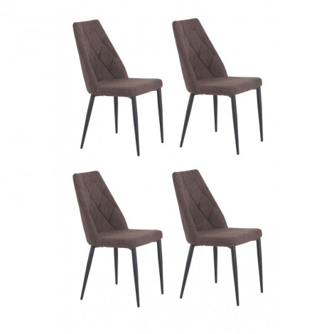 Lot de 4 chaises tissu marron capitonné et pieds métal - RITA|Chaise|Meuble et moi