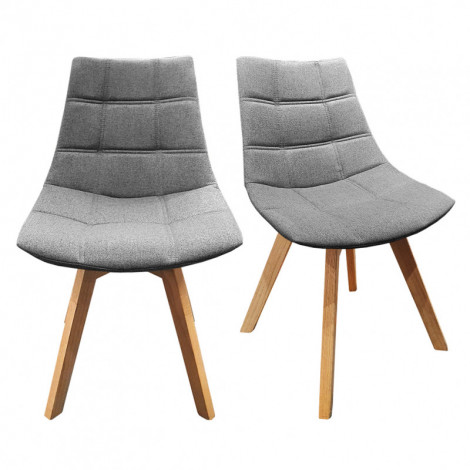 Lot de 2 chaises en tissu gris surpiqué avec piètement chêne - BETI|Chaise|Meuble et moi