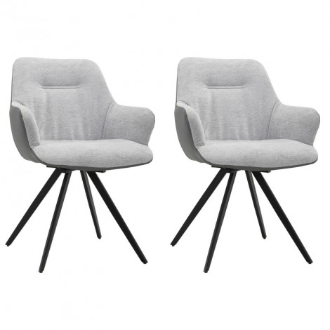 Lot 2 chaises rotatives 180° en tissu gris pied en métal noir - CORINE|Chaise|Meuble et moi