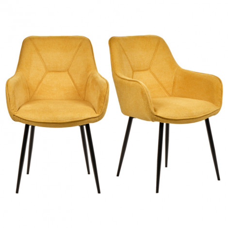 Lot de 2 chaises avec accoudoirs tissu jaune et pieds métal - THEO|Chaise|Meuble et moi