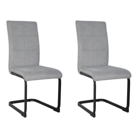 Lot de 2 chaises en tissu gris et pied luge en métal noir - VERDI|Chaise|Meuble et moi