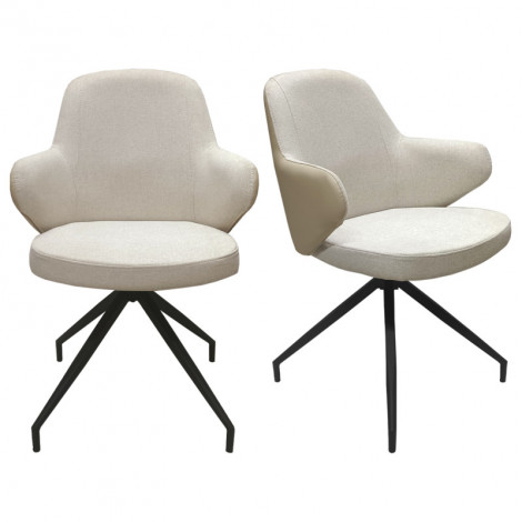 Lot de 2 chaises rotatives 180° tissu chiné et simili beige - DUFFY|Chaise|Meuble et moi