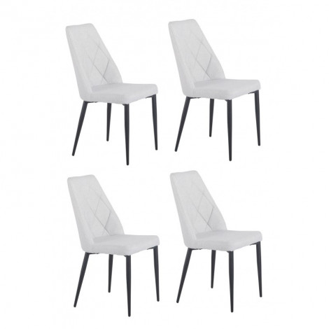 Lot de 4 chaises tissu gris clair capitonné et pieds métal - RITA|Chaise|Meuble et moi
