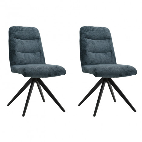 Lot 2 chaises pivotante tissu doux bleu foncé pied croix métal - JULIE|Chaise|Meuble et moi