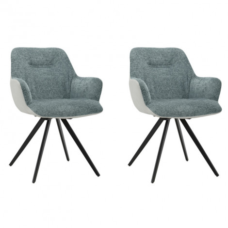 Lot 2 chaises rotatives 180° tissu vert de gris et pied métal - CORINE|Chaise|Meuble et moi