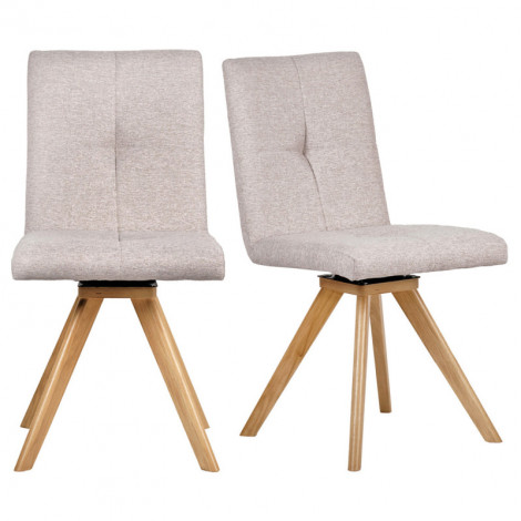 Lot 2 chaises rotatives 180° tissu chiné beige et chêne massif - MAKI|Chaise|Meuble et moi