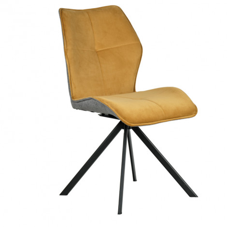 Chaise pivotante velours jaune et tissu gris pieds métal noir - DIANE|Chaise|Meuble et moi