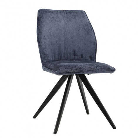 Chaise en velours doux bleu nuit et pied croix en métal noir - JAMES|Chaise|Meuble et moi