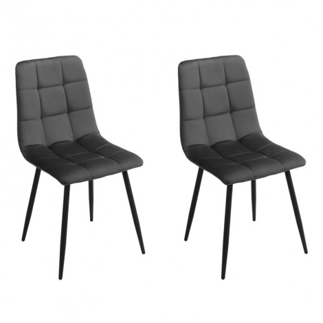 Lot 2 chaises velours gris anthracite matelassé pieds métal - LOUISE 2|Chaise|Meuble et moi