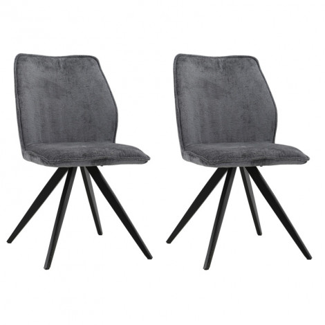 Lot 2 chaises en velours gris anthracite pied croix métal noir - JAMES|Chaise|Meuble et moi
