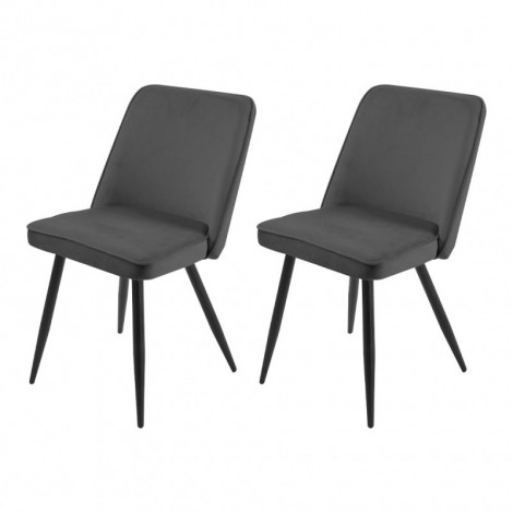 Lot de 2 chaises en velours gris foncé piètement en métal noir – TELLY|Chaise|Meuble et moi
