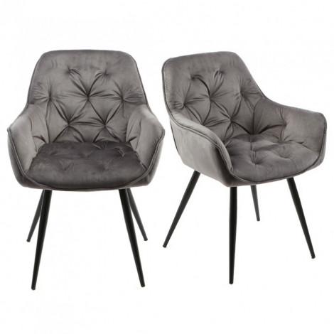 Lot 2 chaises velours gris et piètement métal gris anthracite - STERN|Chaise|Meuble et moi