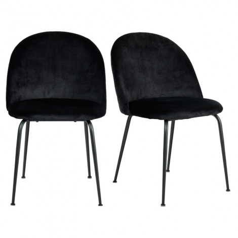 Lot de 2 chaises velours noir capitonnée et pieds métal noir - FARA|Chaise|Meuble et moi