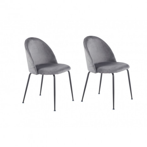 Lot de 2 chaises en velours gris et pieds métal noir - FARA|Chaise|Meuble et moi