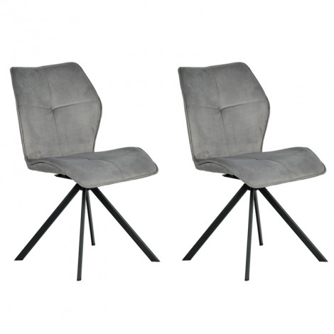 Lot 2 chaises pivotantes velours et tissu gris pieds métal - DIANE|Chaise|Meuble et moi