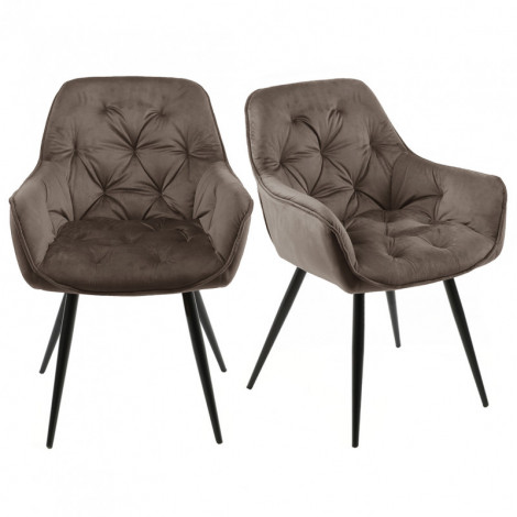 Lot 2 chaises velours marron piètement métal gris anthracite - STERN|Chaise|Meuble et moi