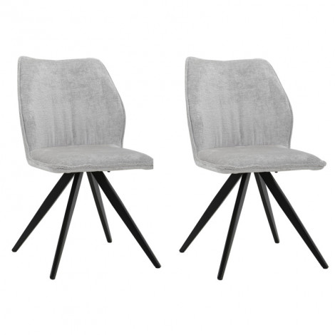Lot de 2 chaises en velours doux gris pied croix métal noir - JAMES|Chaise|Meuble et moi