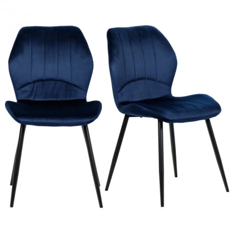 Lot de 2 chaises en velours bleu foncé avec pieds métal noir - EMILIO|Chaise|Meuble et moi