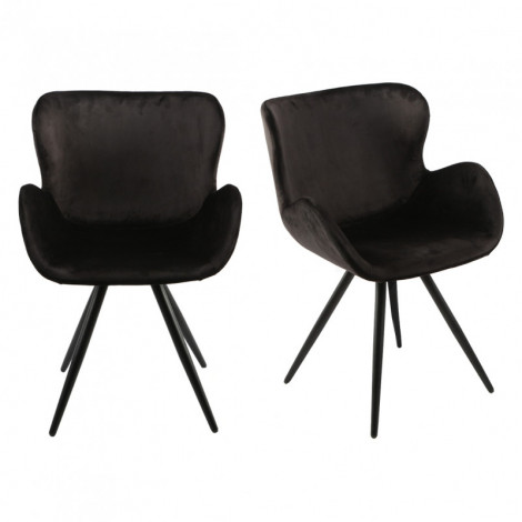 Lot de 2 chaises velours noir et piètement métal noir - LOTUS|Chaise|Meuble et moi