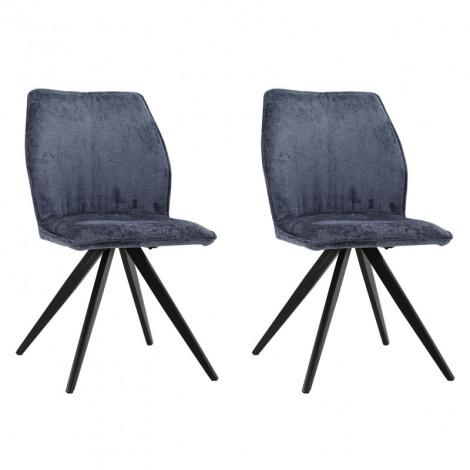 Lot de 2 chaises en velours doux bleu nuit pied métal noir - JAMES|Chaise|Meuble et moi