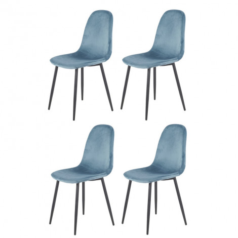 Lot de 4 chaises scandinave velours bleu et pieds métal noir - BIBA|Chaise|Meuble et moi