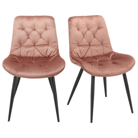 Lot de 2 chaises capitonnées velours rose et pieds métal noir - STAN|Chaise|Meuble et moi