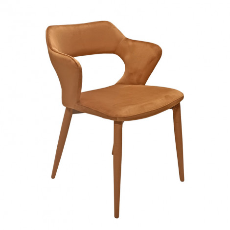 Chaise en velours orange avec accoudoirs et pieds velours - SWEET|Chaise|Meuble et moi