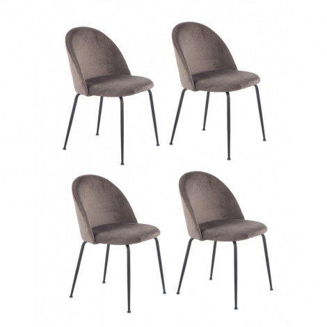 Lot 4 Chaises marron en velours et pieds métal noir - FARA|Chaise|Meuble et moi