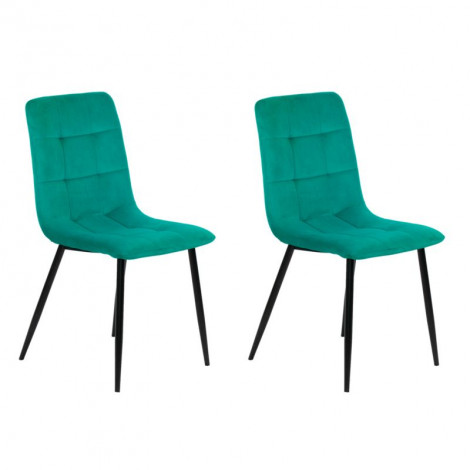 Lot de 2 chaises matelassées en velours vert pied métal noir - LOUISE|Chaise|Meuble et moi
