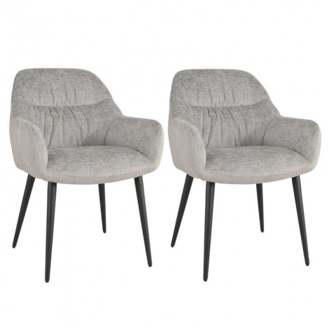 Lot 2 chaises repas tissu microfibre gris clair pieds métal - ATLANTA|Chaise|Meuble et moi