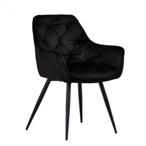 Chaise matelassée velours noir avec accoudoirs et pieds métal - STERN|Chaise|Meuble et moi