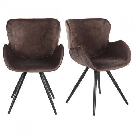Lot de 2 chaises style scandinave velours marron et métal noir - LOTUS|Chaise|Meuble et moi