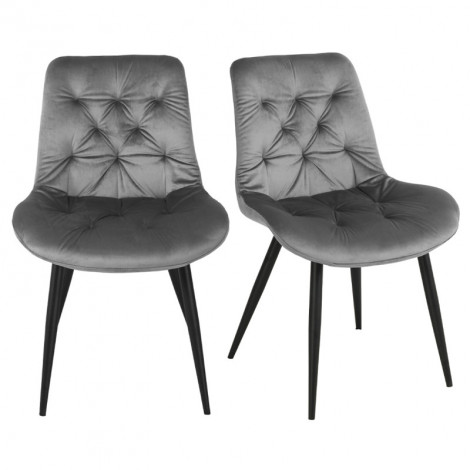 Lot de 2 chaises capitonnées velours gris et pieds métal noir - STAN|Chaise|Meuble et moi