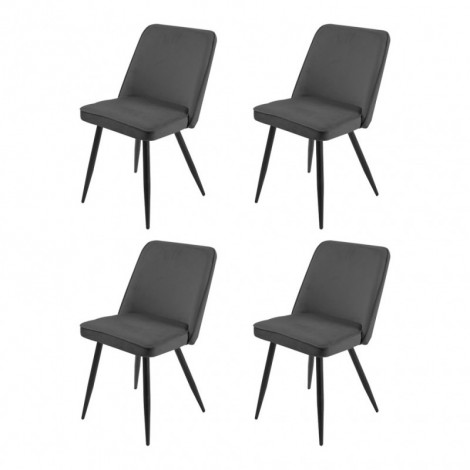 Lot de 4 chaises en velours gris foncé piètement en métal noir – TELLY|Chaise|Meuble et moi