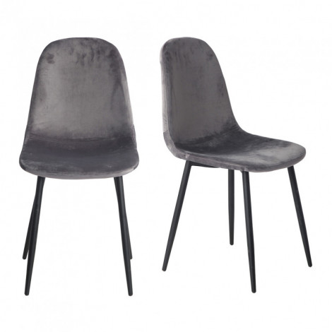 Lot de 2 chaises en velours gris foncé et pieds métal noir - BIBA|Chaise|Meuble et moi