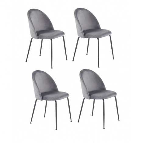 Lot 4 chaises gris en velours et pieds métal noir - FARA|Chaise|Meuble et moi