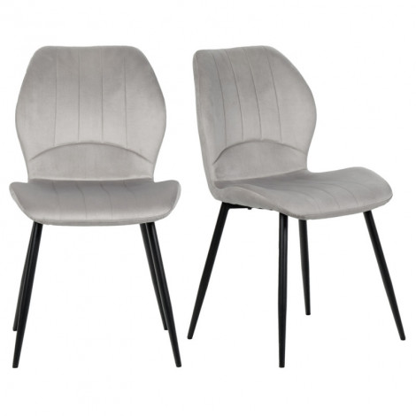 Lot de 2 chaises en velours gris clair avec pieds métal noir - EMILIO|Chaise|Meuble et moi