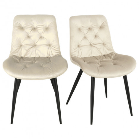 Lot de 2 chaises capitonnées velours écru et pieds métal noir - STAN|Chaise|Meuble et moi