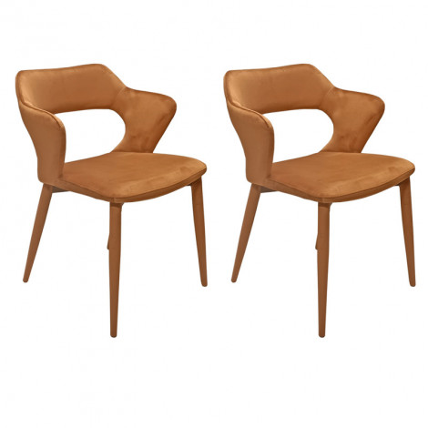 Lot de 2 chaises avec accoudoirs et pieds en velours orange - SWEET|Chaise|Meuble et moi