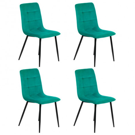 Lot de 4 chaises matelassées en velours vert pied métal noir - LOUISE|Chaise|Meuble et moi